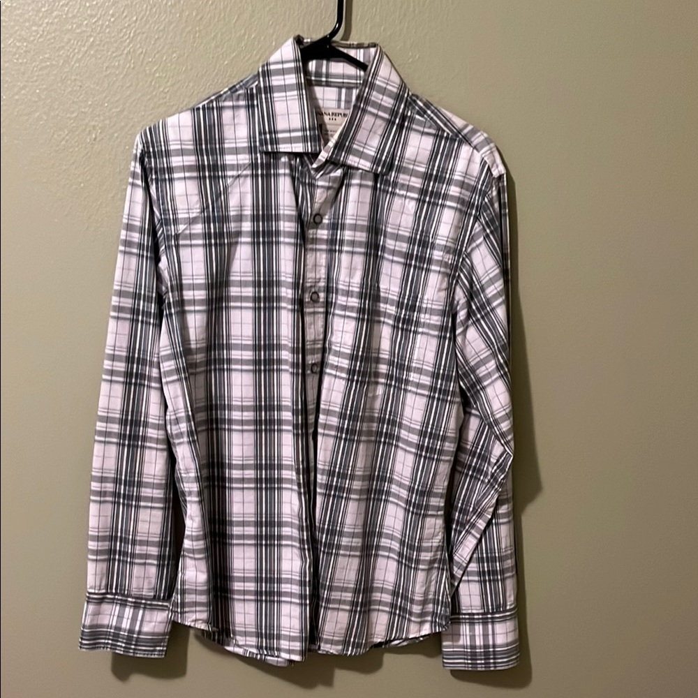 Men's White, Blue and Green Plaid banana republic Shirt